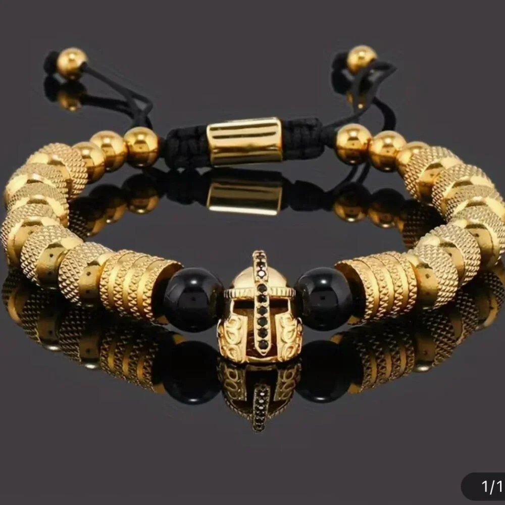 NEW - ARMOR OF GOD HELMET OF SALVATION STUNNING STAINLESS-STEEL BRACELET - GOLD - Picture 2 of 5